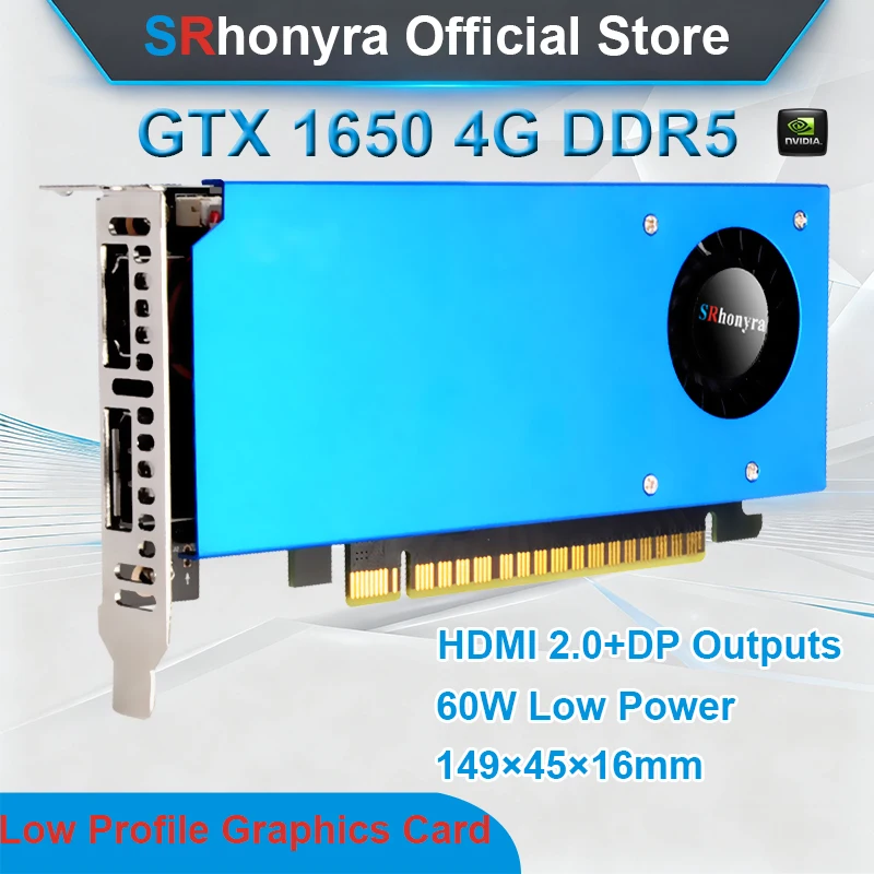 SRhonyra GTX 1650 4GB Low Profile Graphics Card GDDR5 128-bit PCIe 3.0 x16 SFF Thin ITX HTPC Mini Desktop PC