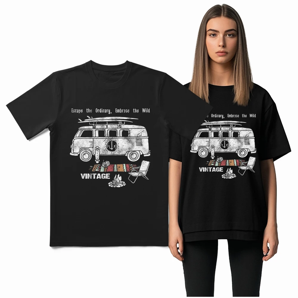 Coolmind YN004 Cotton Camping Lover Exclusive Cool Graphic Unisex T shirt van life Men Tshirt Cotton Tee Shirt for Men