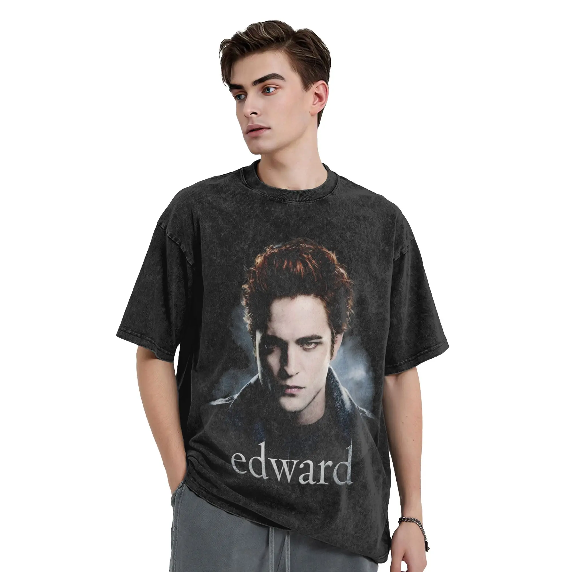 Washed T Shirt Twilight Edward Hip Hop Retro T-Shirts High Street  Streetwear 100% Cotton Summer Tops Tees for Men Women