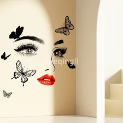 Beauty Female Face Wall Sticker Decal Beauty Studio Wallpaper Cosmetic Makeup Wall Art Sticker Mural Removable Salon Decoration