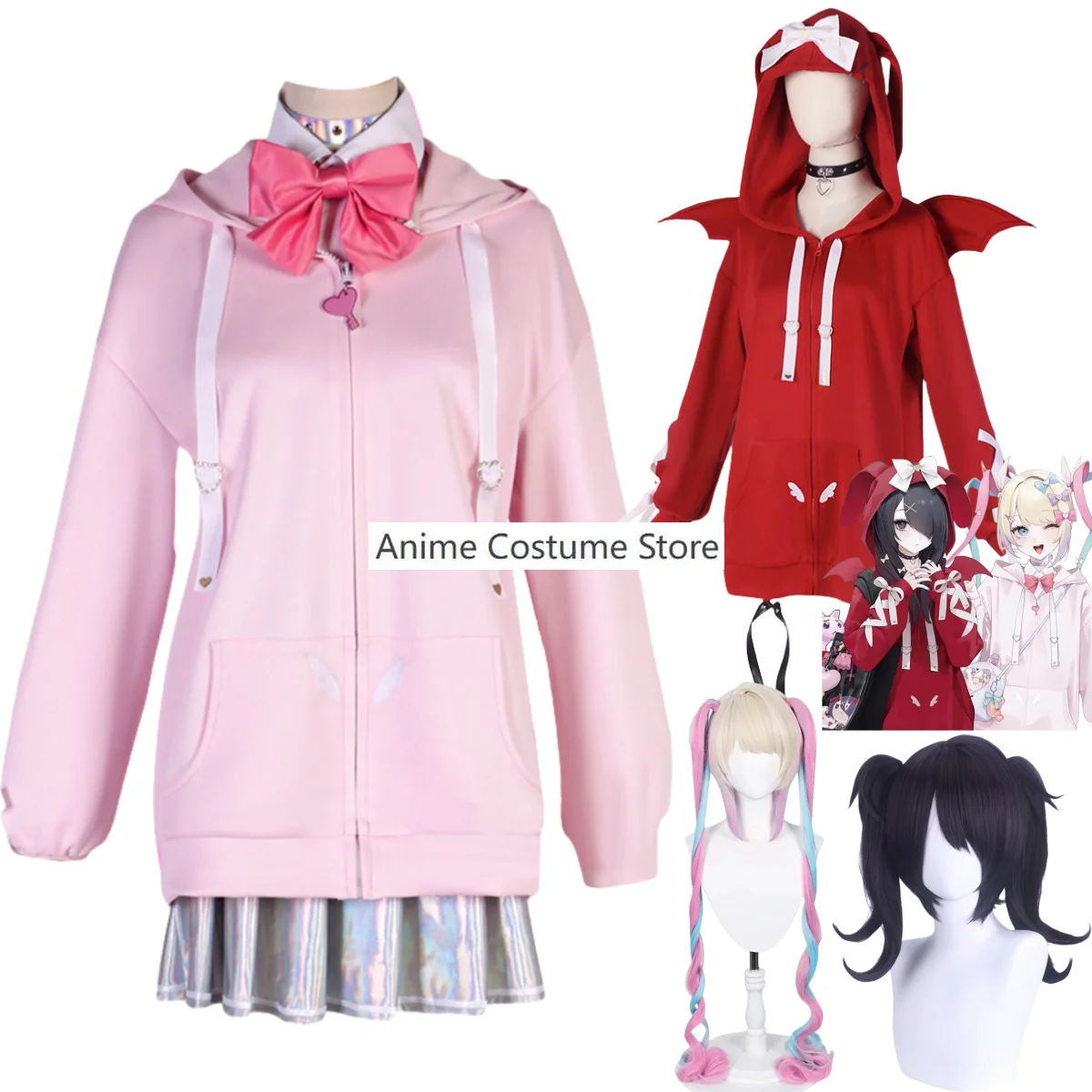 Anime Game neughty Girl overning Rain KAngel Costume Cosplay Ame Wig felpe con cappuccio JK Uniform Skirt Woman Sexy Kawaii Party Suit