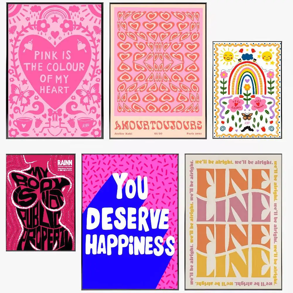 مجردة النسوية اللون رسالة ملصق فني مقاوم للماء HD الفن جدار صائق طباعة ذاتية اللصق. ديكور غرفة المنزل الجمالي للعيش #1