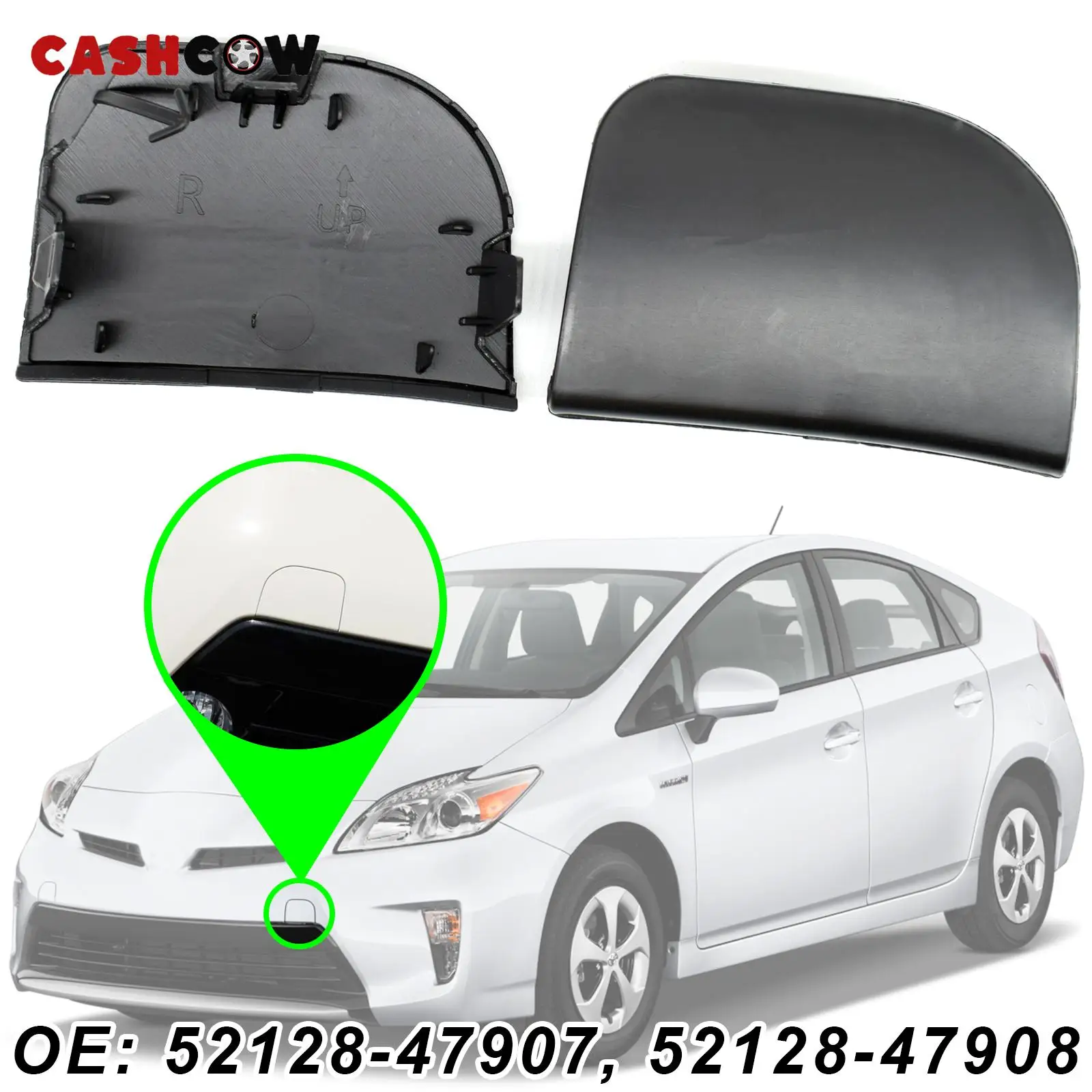 CASHCOW 2x Tow Hook Cover For Toyota Prius XW30 2012-2015 Car Front Bumper Left Right Towing Covers Unprimed Cap Trailer Lid