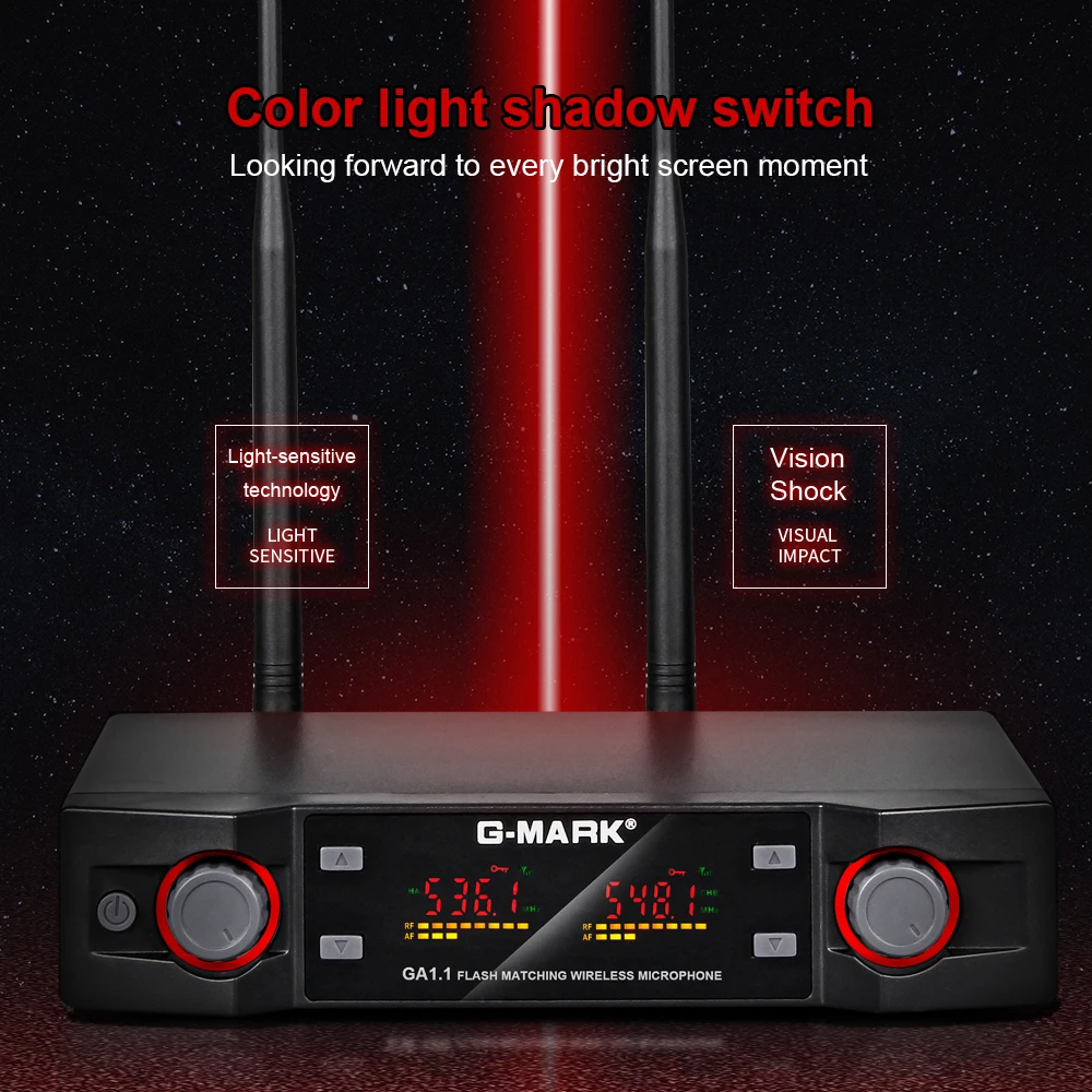G-MARK GA1.1 Professional Dual UHF Wireless Microphones Cordless Dynamic Handheld Mic for Karaoke Singing Meetings Parties Churc