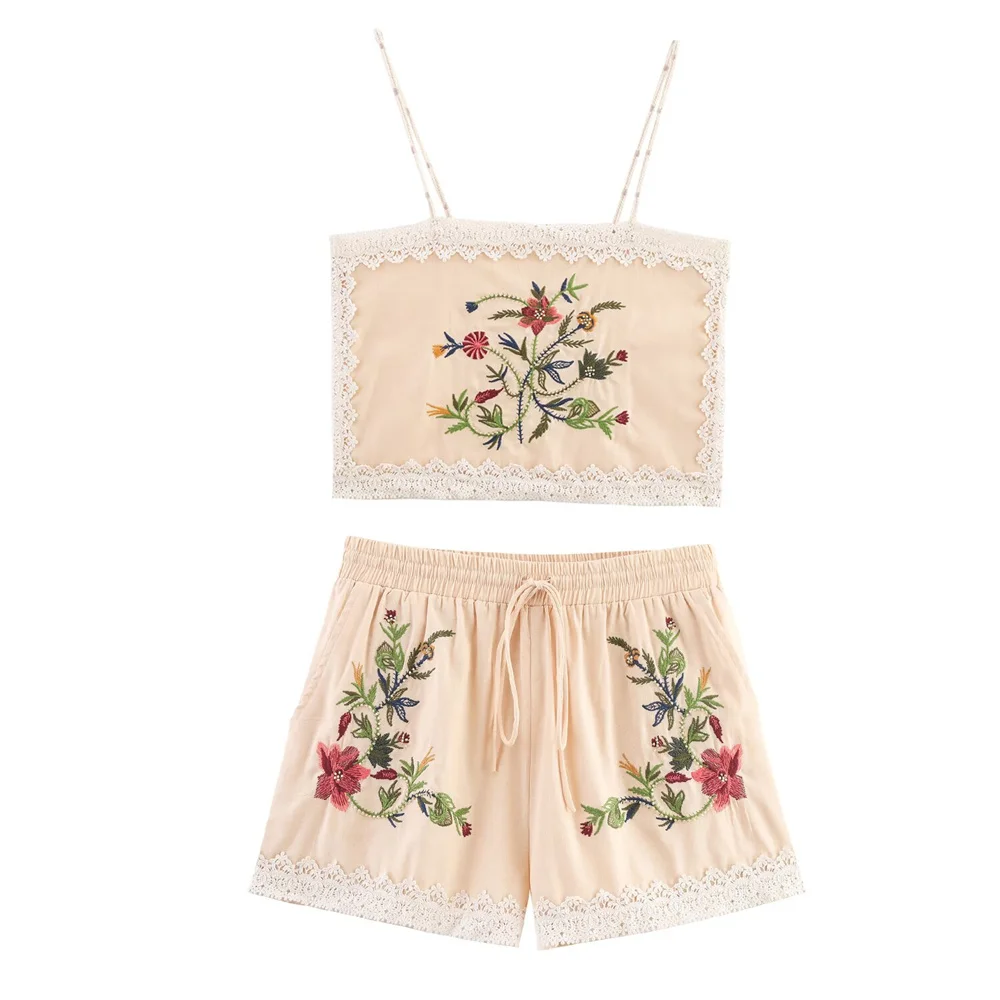 

Новые летние модные повседневные шорты с цветочной вышивкой и ремешком со средней талией