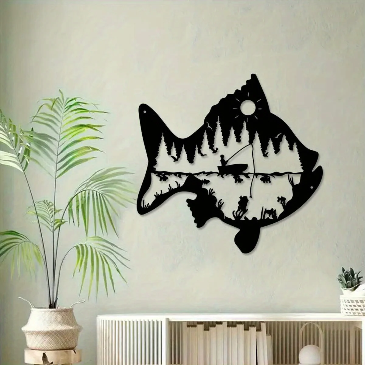 CIFBUY Iron Art Wall Decor Fishing Theme Metal Sculpture For Living Room Patio Office Farmhouse Nautical Style Home Decoration