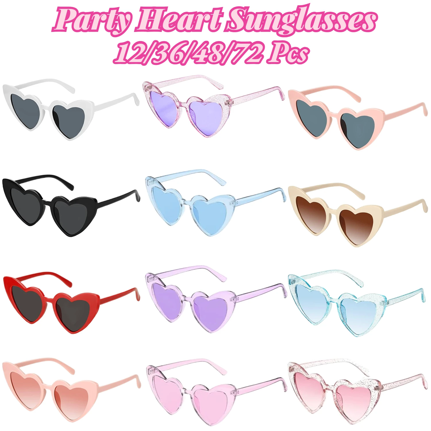 12-72Pcs Love Heart Sunglass Trendy Vintage Cat Eye Glasses for Kids UV400 Protection Unisex Eyewear for Wedding/Bachelor Party