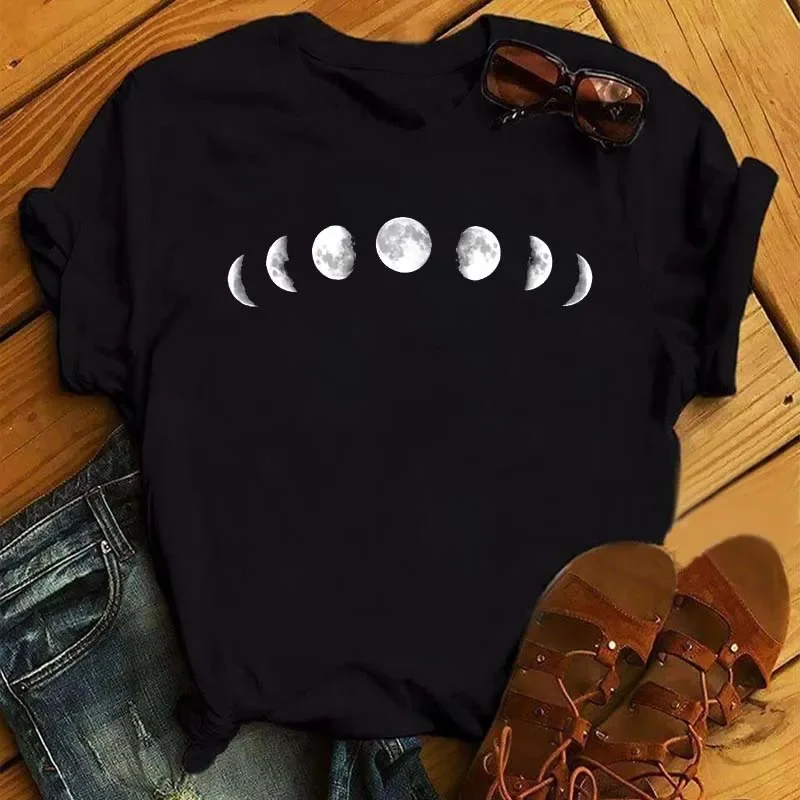 

New Moon Butterfly Printed Women Casual Round Neck T-shirt Funny 90s Short Sleeves T Shirt Fashion Lady Yong Girls T-Shirts