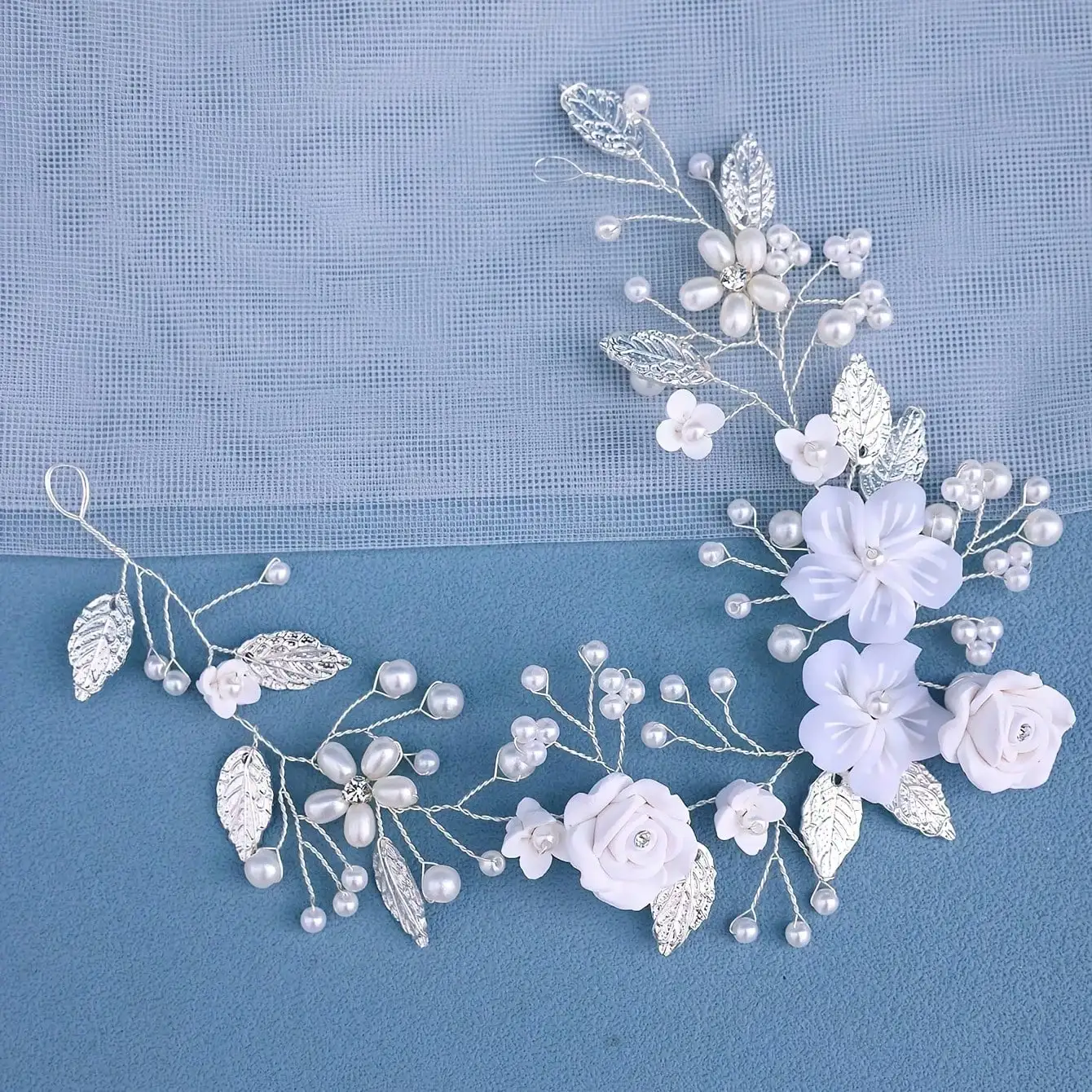 

1 Piece Floral Bridal Wedding Hair Vine, Faux Pearl Wedding Hair Accessory, Leaf-Shaped Rhinestone Headband, Elegant Crown Headpiece For Women And Girls