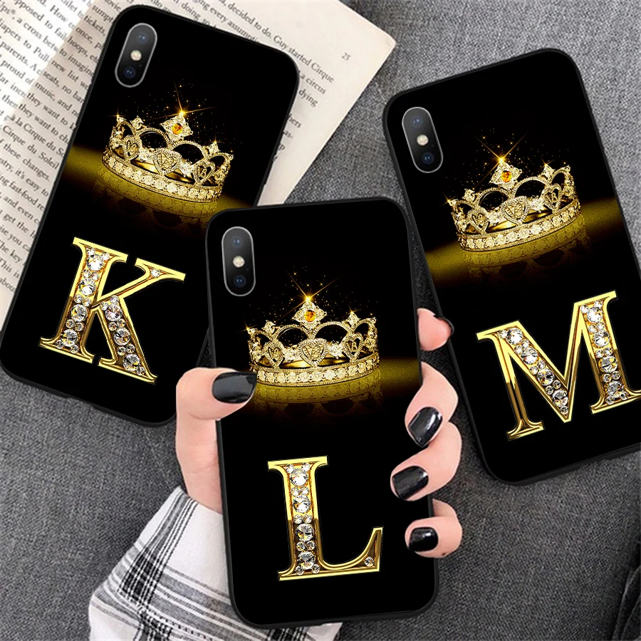 Case For iPhone 16 15 14 Pro Max 16 15 14 13 12 Pro 15Plus iphone 11 Cover Fundas Silicone Capa Shell Diamond Crown Letter