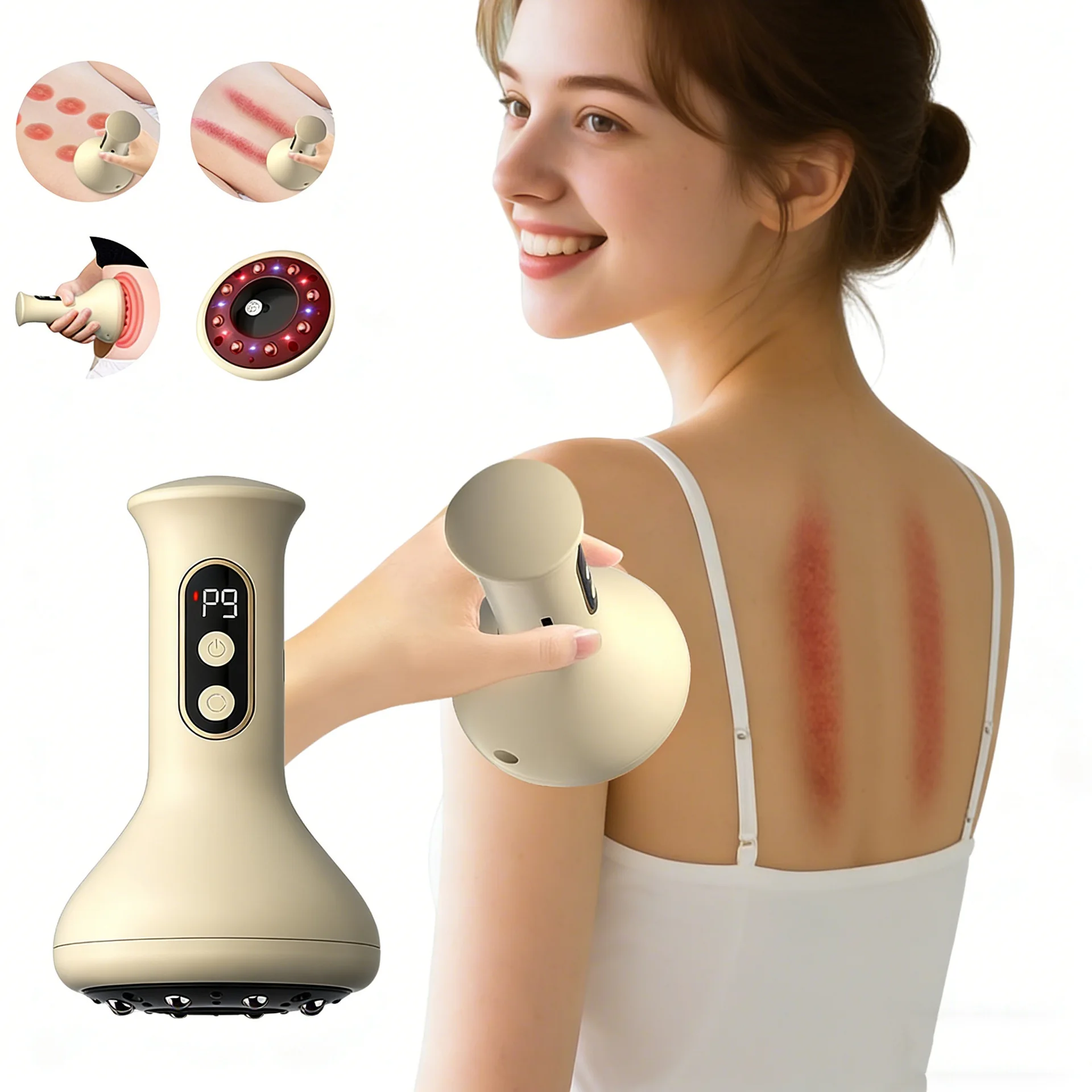 USB Rechargeable Handheld Abdominal Massager with Adjustable Guasha Cupping Intensity for Hot Compress Arm & Leg Massage