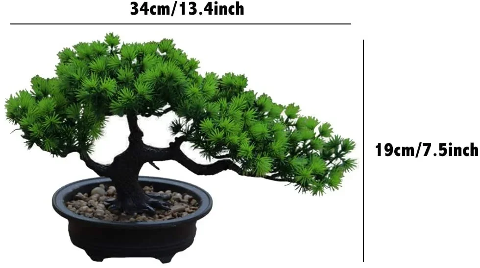 Artificial Bonsai Plant Potted House Japanese Pine Plant 19 cm in Height 34 cm in Width for Home Decoration Desktop Display