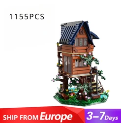 Creative Expert Modular Buildings Tree House Four Seasons Log Cabin with Light Model 1155PCS Building Blocks Brick Puzzle Toys