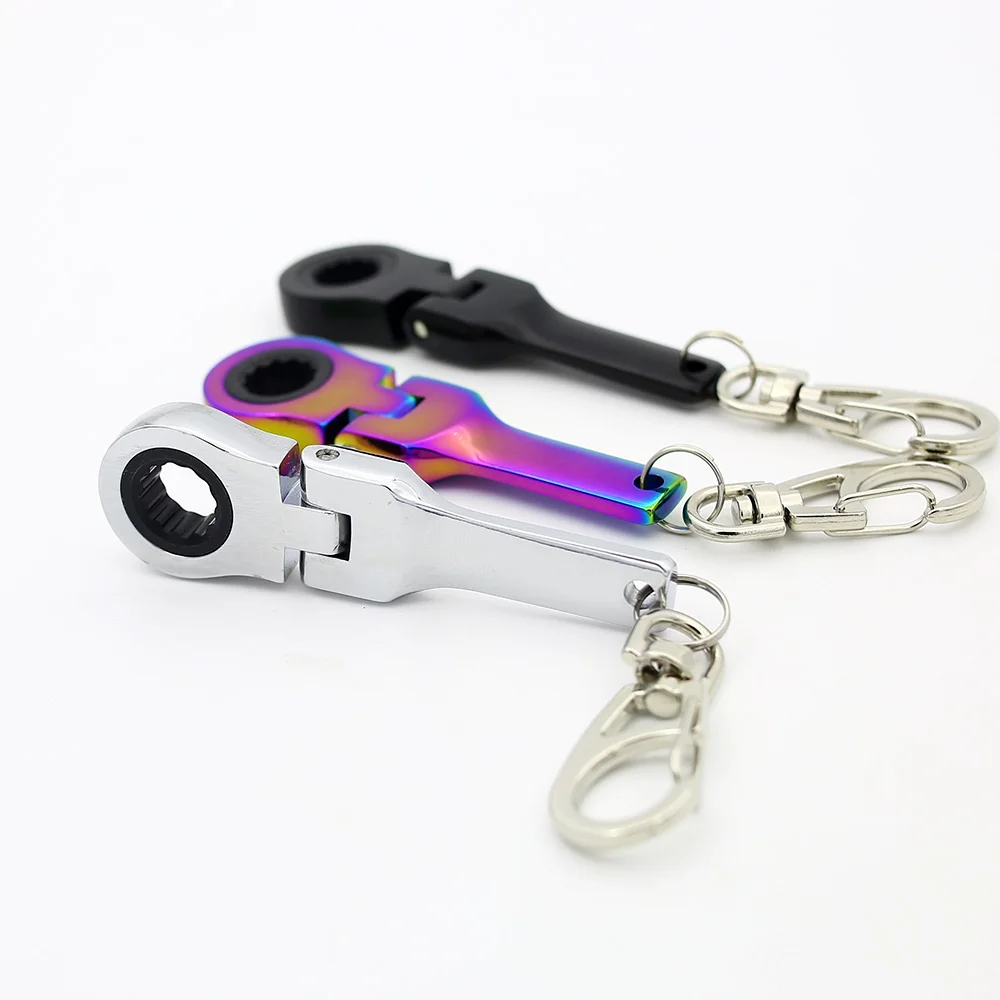 10mm Flexible Ratchet Wrench Mini Shaped JDM Metal Racing Keychain Key Chain Ring Keyring 1PCS