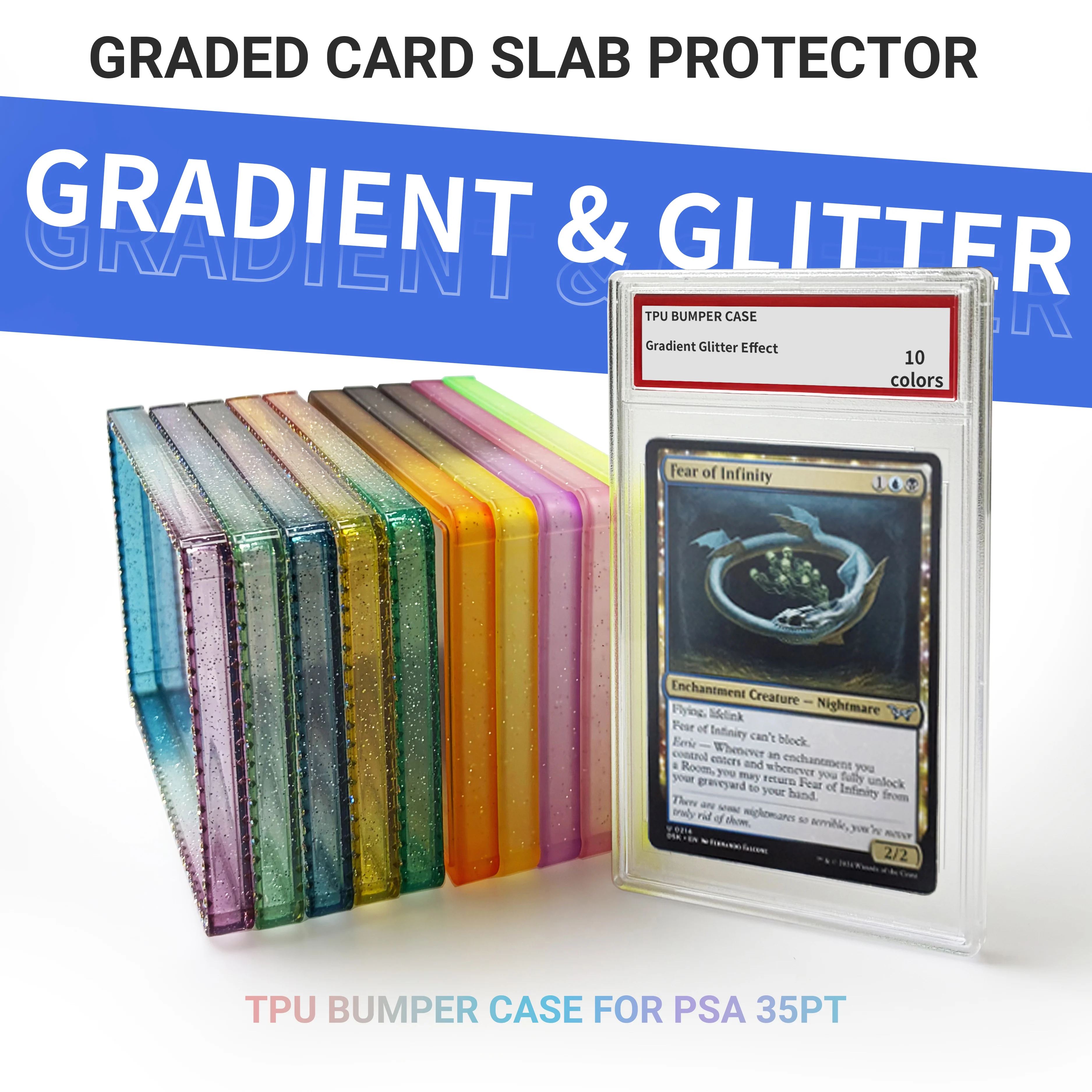 35PT FOR PSA Grade Trading Card Protection Case,Glitter TPU Slab Bumper Guard Case,Holder Protective Sleeves with Clear Back