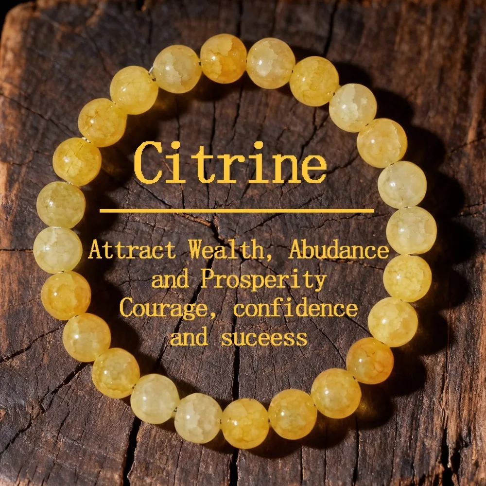 Simple Luck Natural Yellow Citrine Stone Beaded Elastic Bracelet Round Beads Healing Crystal Bangle for Women Wealth Energy Gift