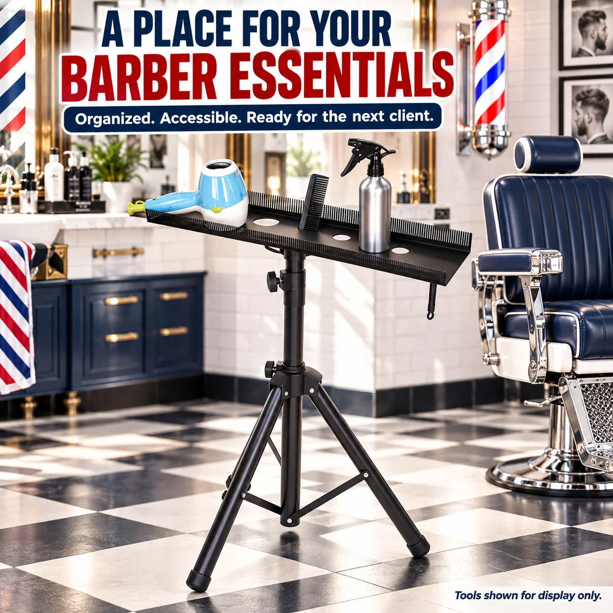 Adjustable Salon Working Tray with Tripod Stand Hair Stylist Tool Organizer Storage Rack for Barber Shop Hairdressing Equipment