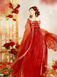 Vestido Tang Dynasty com manga grande, hanfu feminino, saia até o peito, elemento Han vermelho, casamento tradicional, novo, verão