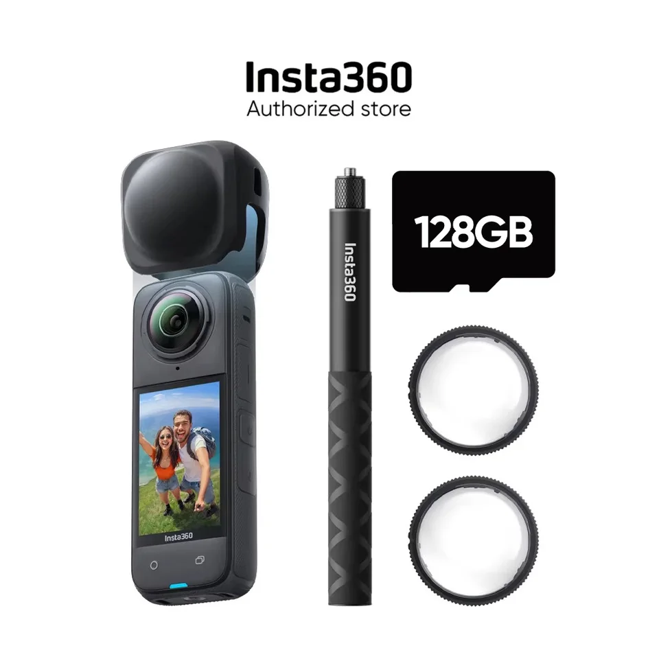 حزمة Get-Set الأصلية Insta360 X4 مع بطاقة 128 جيجابايت - مقاومة للماء مقاس 33 بوصة، صور بدقة 72 ميجابكسل، 8K30/5.7K60 360 ° فيديو سينمائي H.265 #1