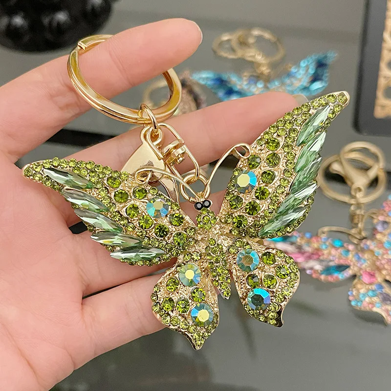 European and American fashion new full crystal butterfly key chain alloy pendant bag pendant small gift factory wholesale