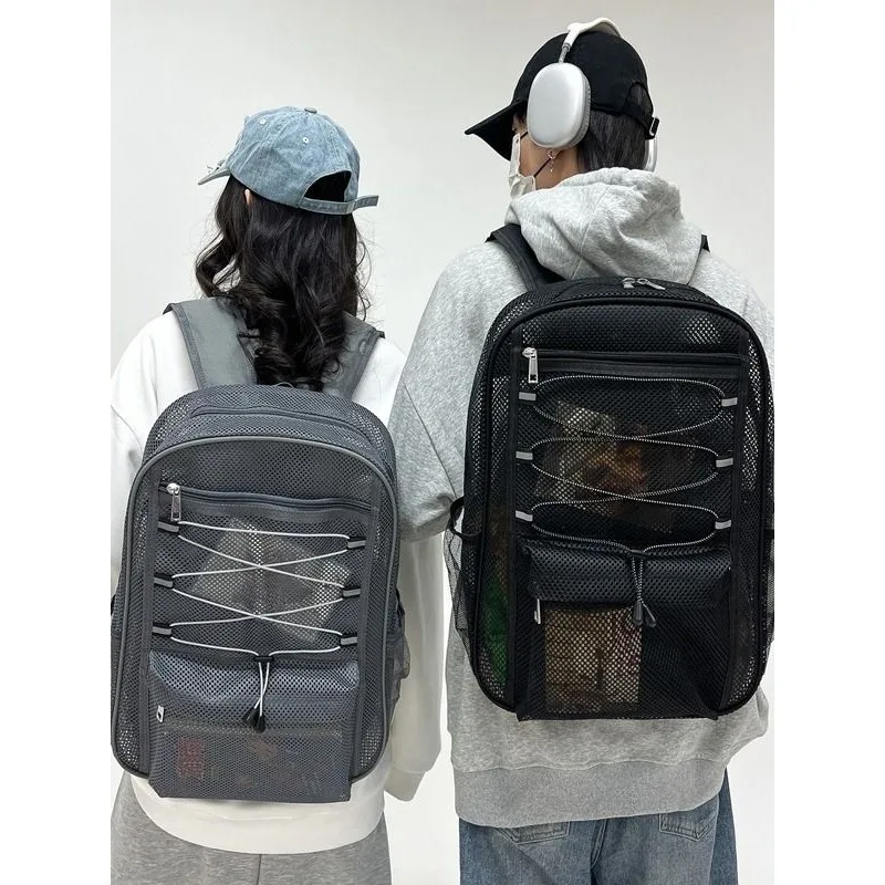 New Fashion Sports Beach Backpack Transparent Mesh Summer Bag Large Capacity School Bag for Junior & Senior High Students
