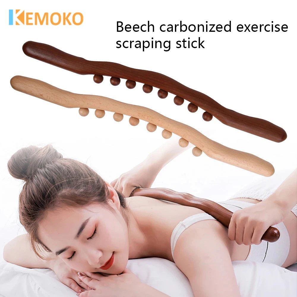 8 Beads Gua Sha Massage Stick Carbonized Wood Back Scrapping Meridian Therapy Wand Muscle Relaxing Body Massager Guasha