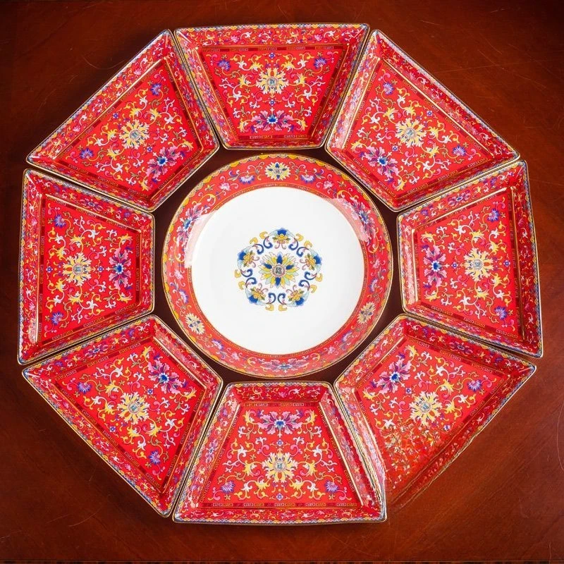 Ceramic platter set, enamel color Chinese household dishes and dishes combination