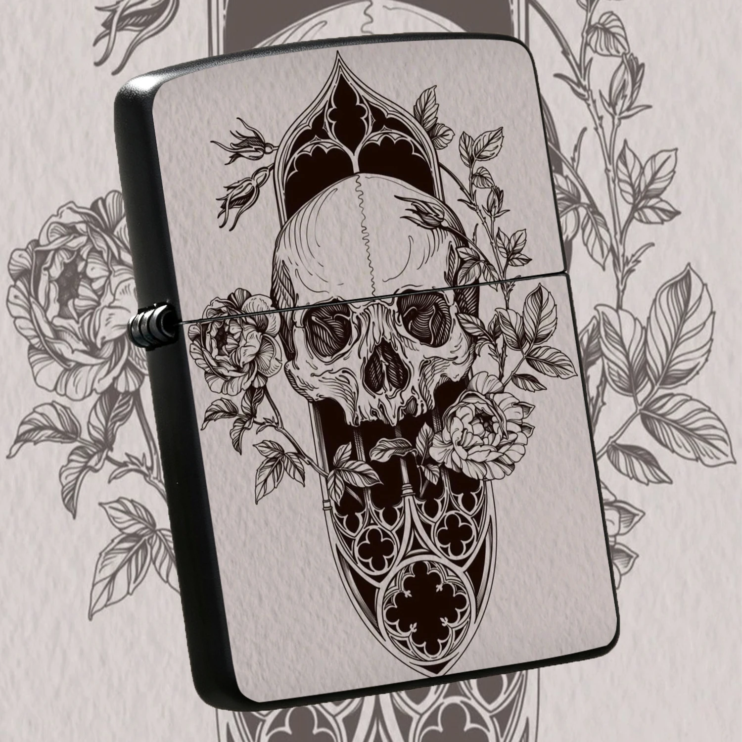 Vintage Gothic Skull Rose Engraved Lighter, Exquisite Line Art Pattern PORTABLE Windproof Lighter, Dark Aesthetics Collectible Stylish Gadget, Unique Holiday Birthday Gift For Men Ignition Enthusiasts Daily Use A Fun and Humorous Lighter