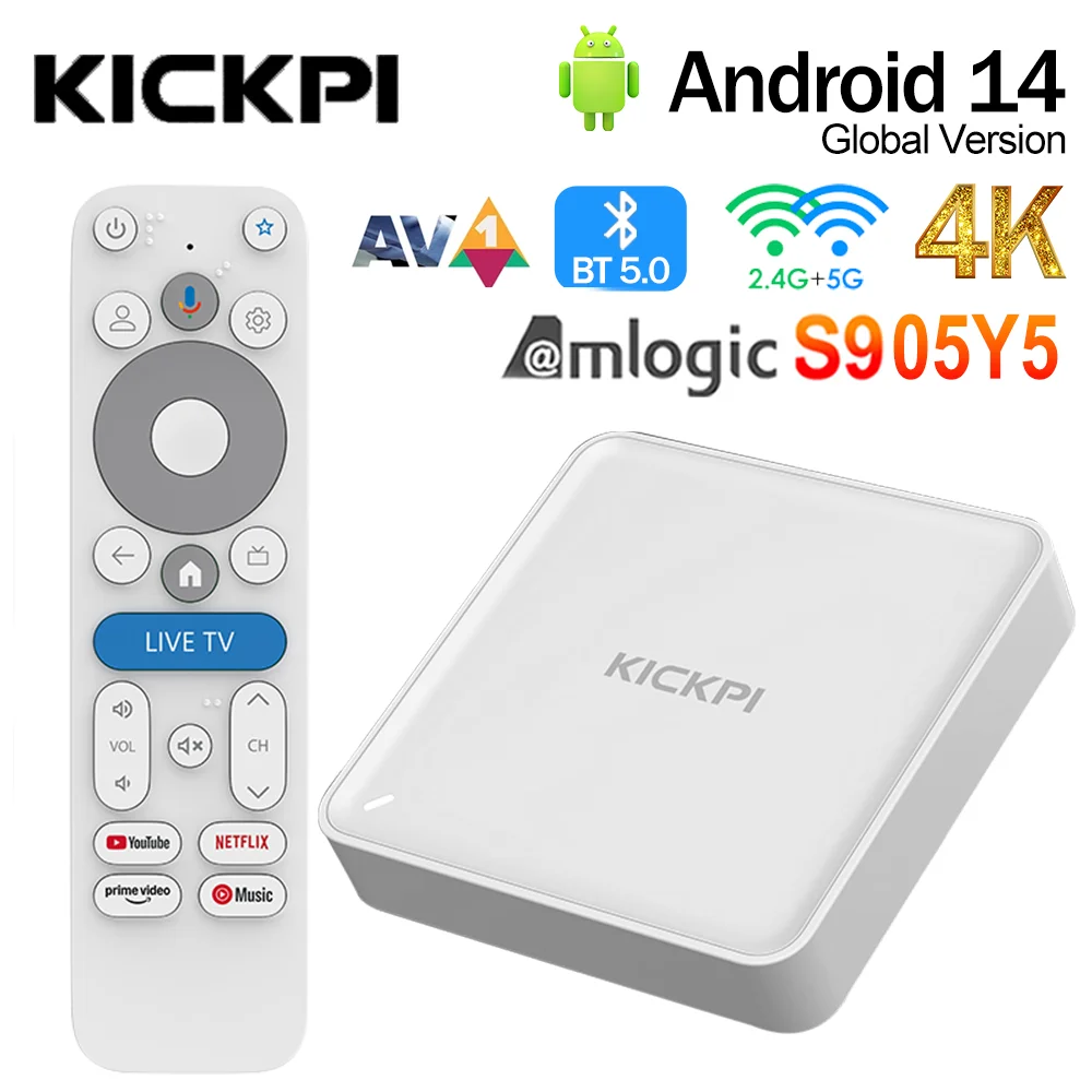 KICKPI KP3 Amlogic S905Y5 Android Tv 14.0  2GB 16GB DDR4 Google Certified Dolby Audio Smart TV Box 4K Voice 2T2R Wifi5 BT5.0