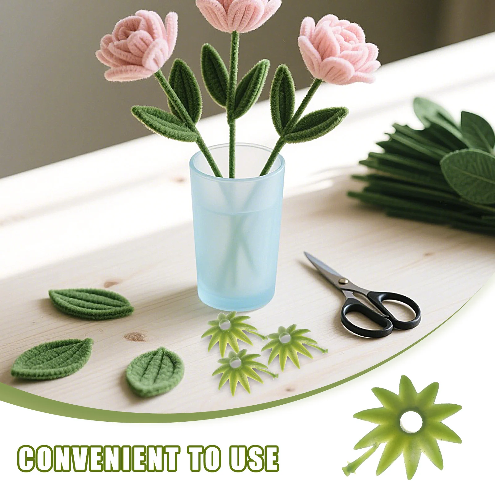 100pcs Simulation Artificial Flower Materials 2.3Cm Plastic Flower Calyxes Sepals Receptacles Green Bouquet Base Stem