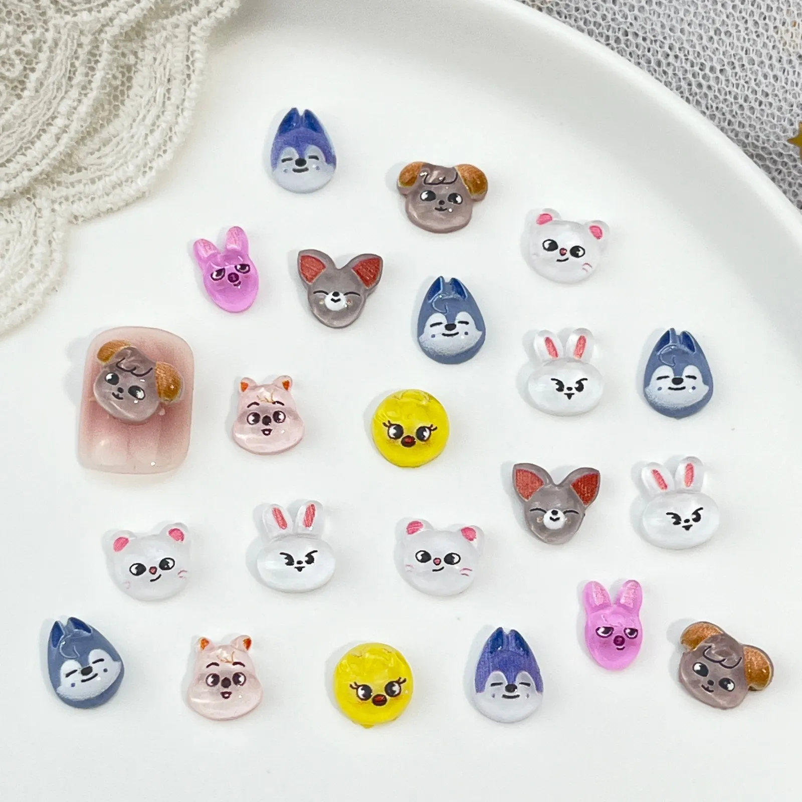 30/100PCS 3D Cute Cartoon Fox Dog Nail Charms, Mini Animal Resin Nail Art Decor for Press on Nails Sweet DIY Manicure Design