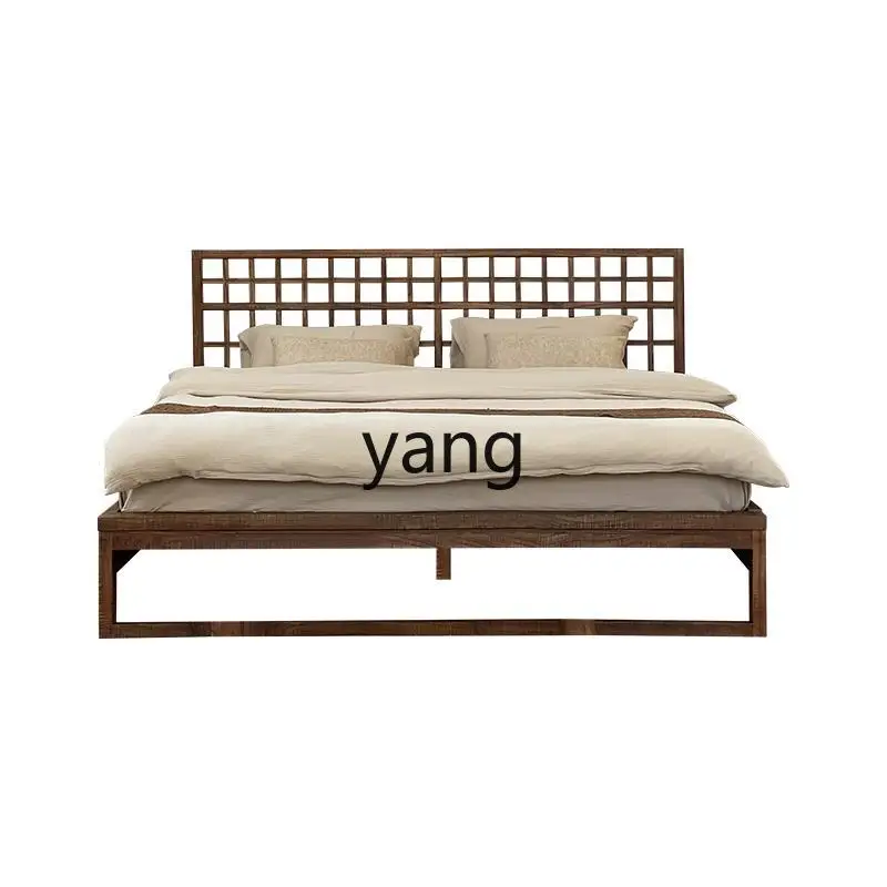 CX Solid Wood Double Bed Medieval Bedroom Bed 1.8 Elm Checked Bedroom Double Bed Homestay Hotel Style