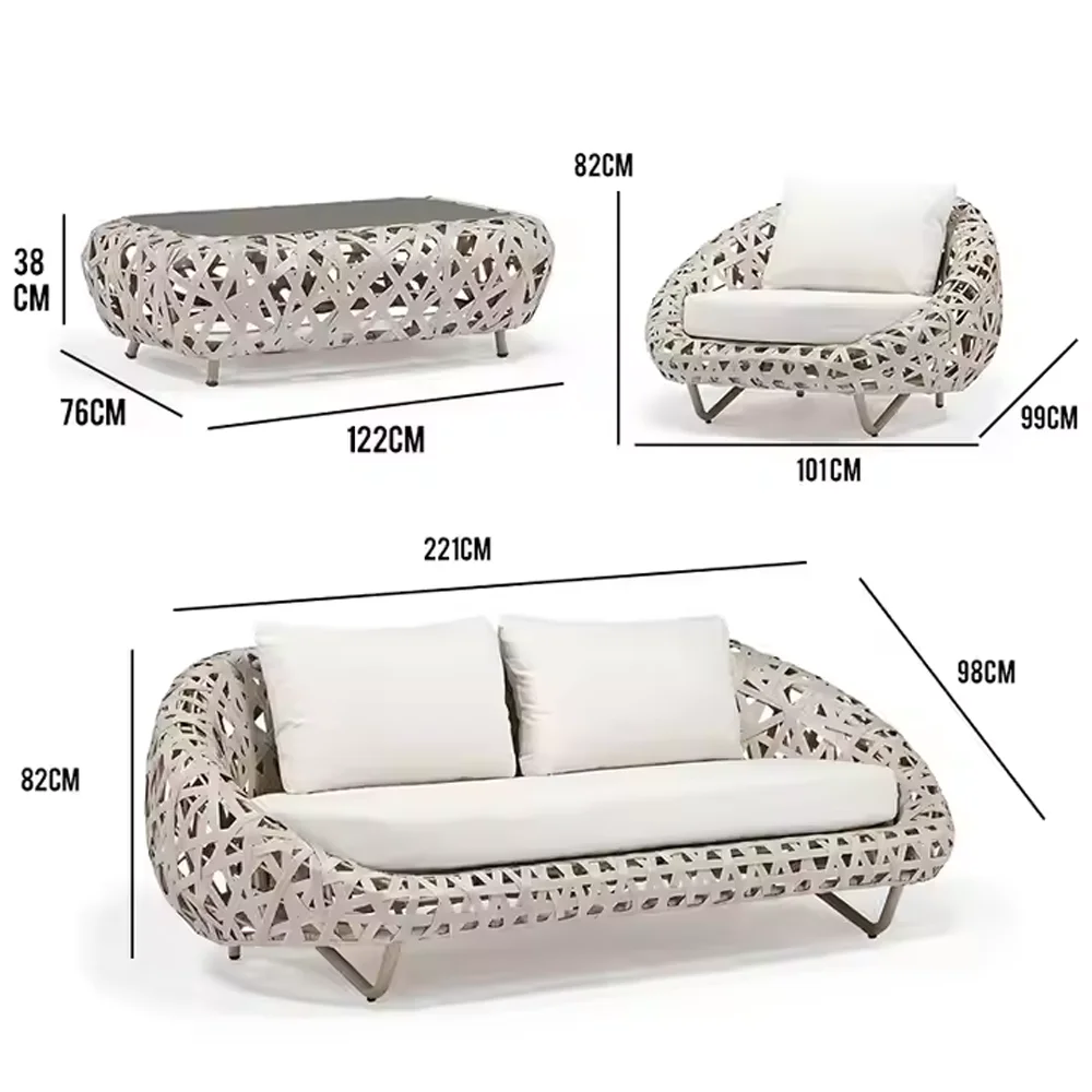 Nordic Style Hand Woven Rattan Outdoor Sofa Set Garden Furniture Comfortable Weather Resistant Sofa for Outdoor Living Space
