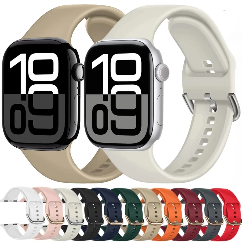 Colour Buckle Silicone Strap For Apple Watch Band 10 9 8 7 45mm 41mm 42mm 46mm Ultra 49mm Sports Bracelet iWatch 6 5 4 SE Correa