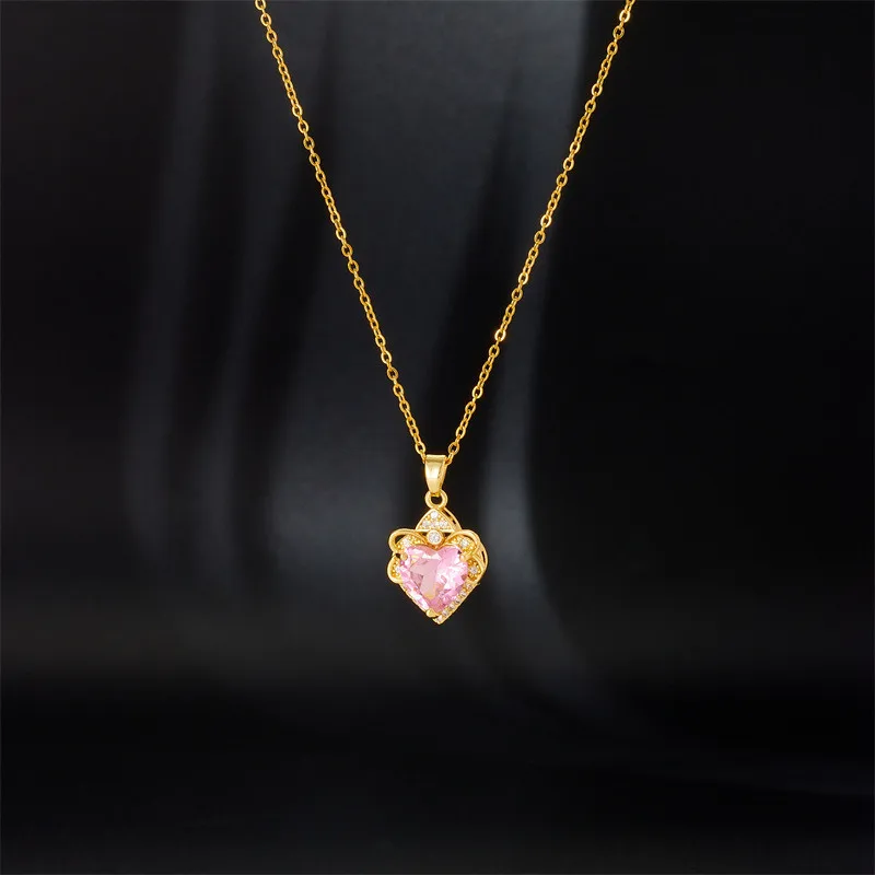 Light Luxury Heart Crystal Pendant Necklace Stainless Steel High Grade Geometric Choker Jewelry Party Gifts For Women Girls