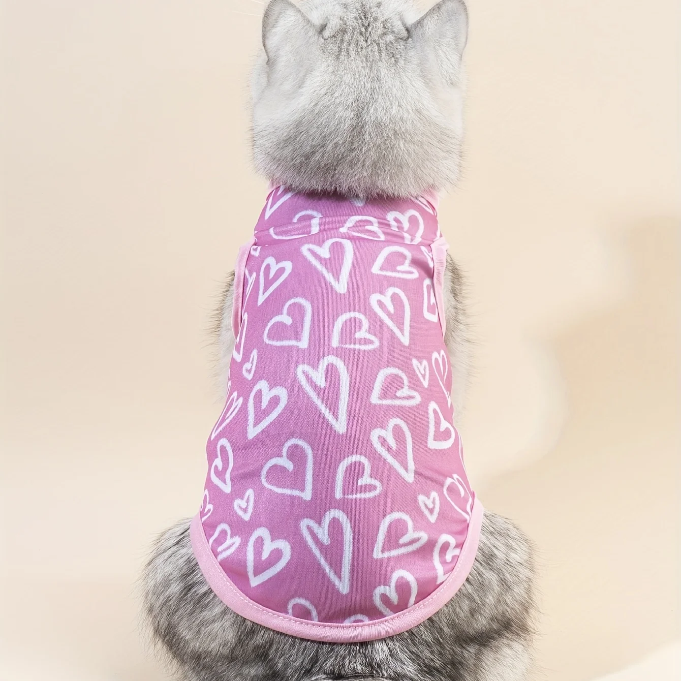 Pet clothes: dog and cat vest comfortable, breathable, elastic, not tight, full of pink hearts