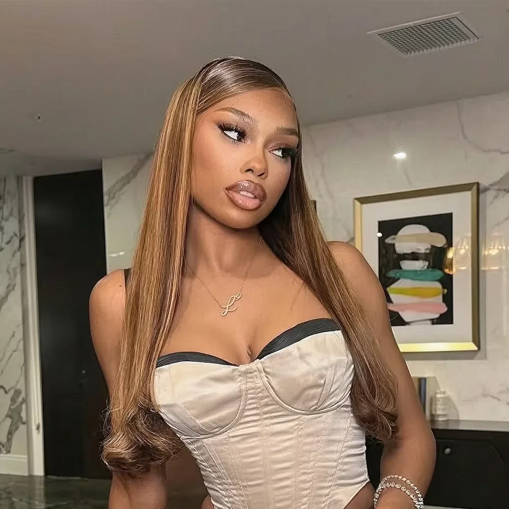 P4/27 Highlight Bone Straight Lace Front Wig 13x4 HD Transparent Lace Pre Plucked Baby Hair 200 Density Fashion Wigs For Daily Party