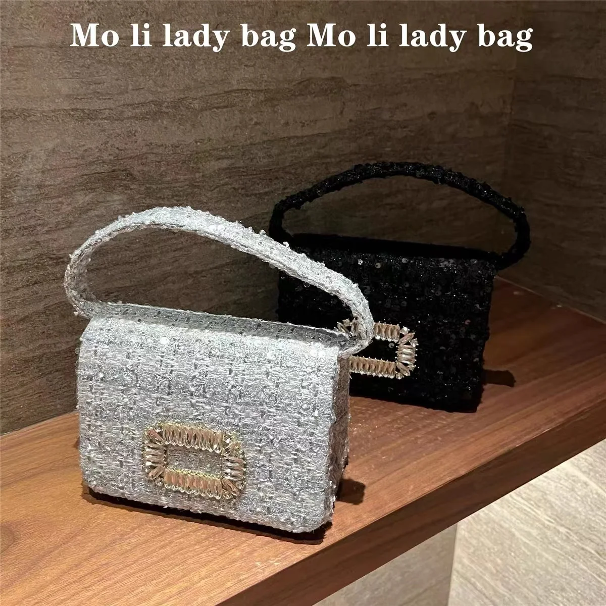 Fashion Women\'s Handbag Fabric Square Bag Glitter Shiny Diamonds Evening Bag Wedding Party Clutch Purse Shoulder Crossbody Bag