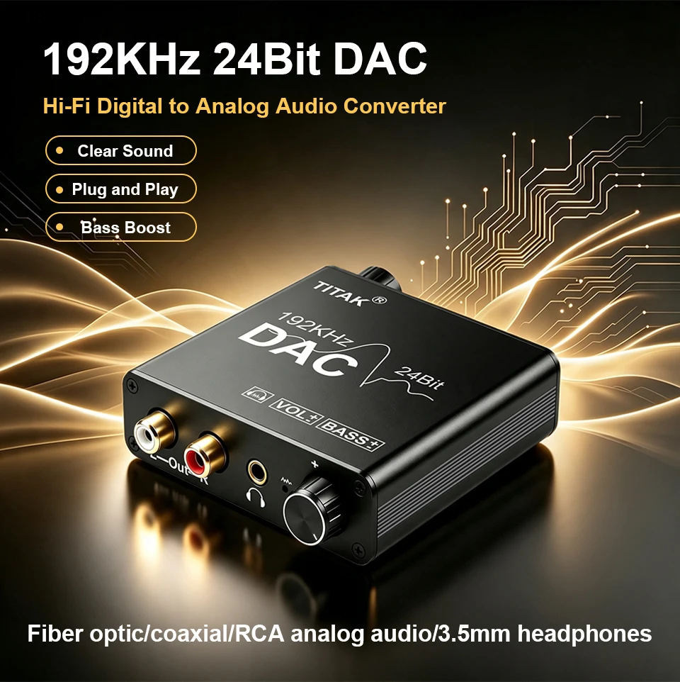 192-kHz-DAC-Digital-Analog-Audio-Konverter, tragbarer Kopfhörerverstärker, Toslink-auf-RCA-Adapter für TV, DVD, PS4, HiFi, USB-Stromversorgung – Detail 1