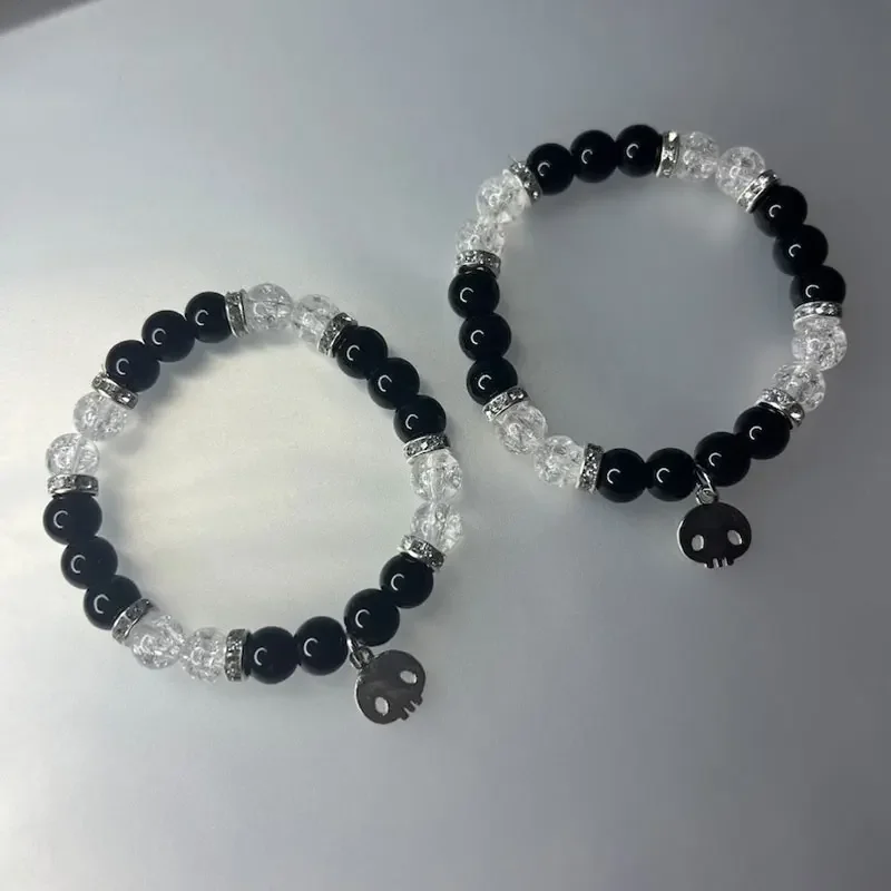 emo/scene skull glass beaded friendship bracelet