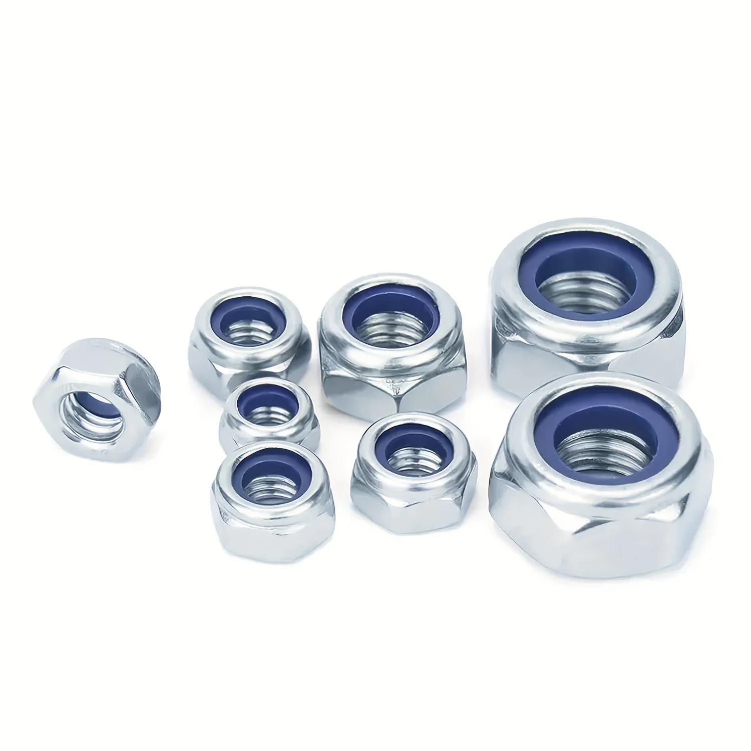 304 Stainless Steel DIN985 Nylon Lock Nut Insert Hexagonal Self-pressing Silvery M4M5M6M8M10M12