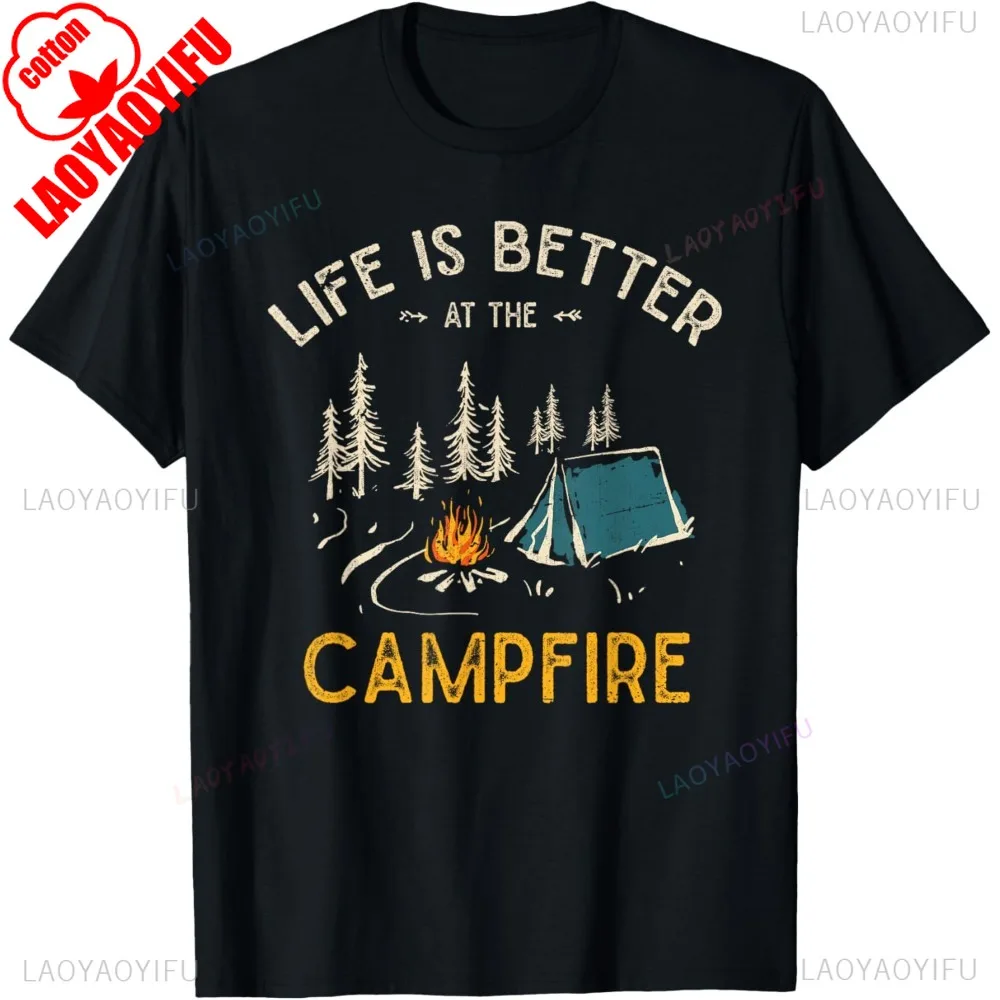 

Life Is Better At The Campfire Забавная футболка для кемпера и кемпинга Y2K Повседневная модная свободная хлопковая футболка в стиле Харадзюку с короткими рукавами