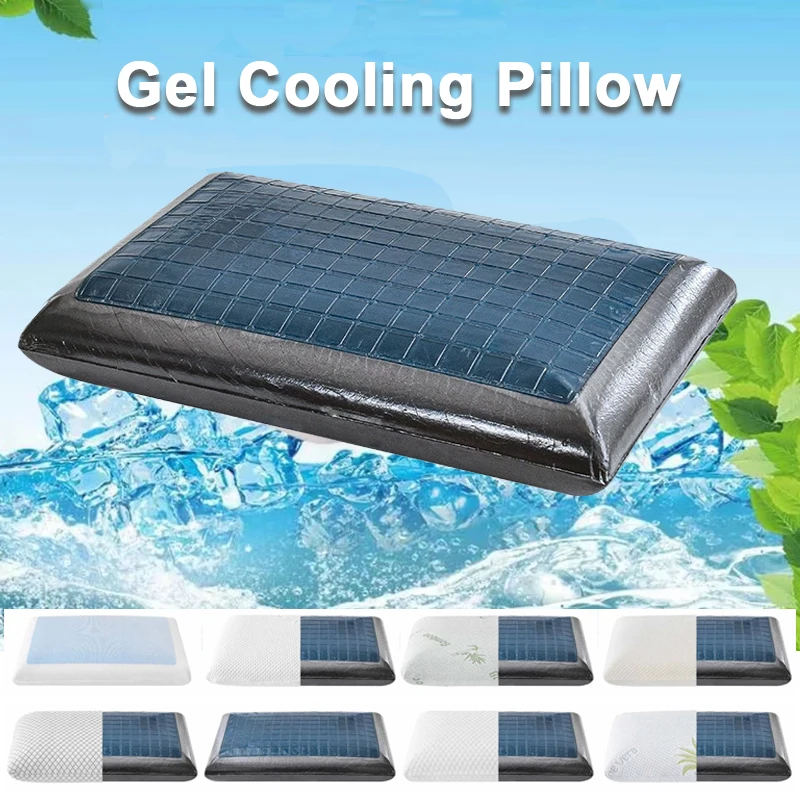 

Summer Cooling Gel Memory Foam Pillow Double Sided Design with Pillowcase Bamboo Charcoal Rectangle Shape for Neck Pain Relief
