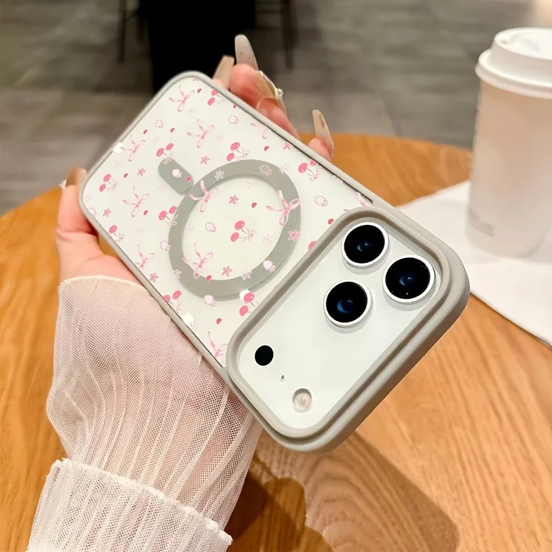 For iPhone 17 Pro Max 16 15 14 13 12 11 Case Cartoon Pink Cherry Small Bow Magnetic Cover For iPhone Air 17E 16E 16 Plus Fundas - view 2