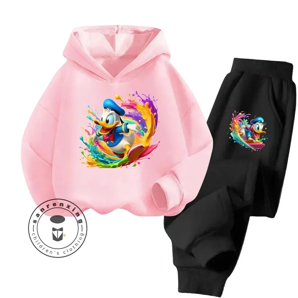 

2024 Fashionable Donald Duck New Long Sleeve Streetwear for Kids Age 3-14 Spring Autumn Casual Designs Cute Style Hoodie Set