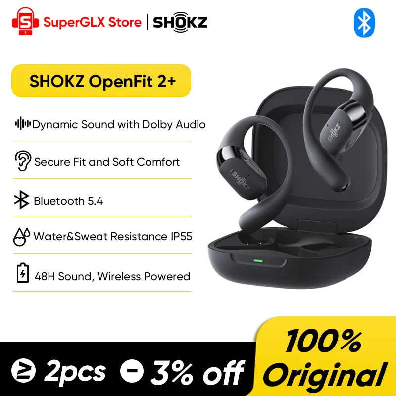 

SHOKZ OpenFit 2+ T921 открытые подвесные наушники с искусственным интеллектом шумоподавления Dolby Audio беспроводные наушники DualBoost Bluetooth5.4 наушники