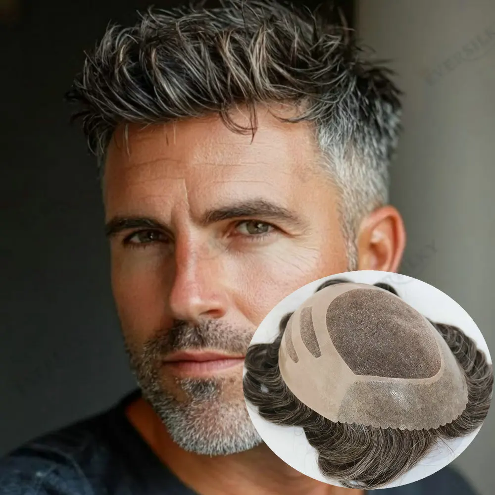 

8x10 Inch Bond Mono NPU Base Breathable Male Hair Prosthesis Durable Human Hair #440 #550 Grey Men's Toupee Replacement System