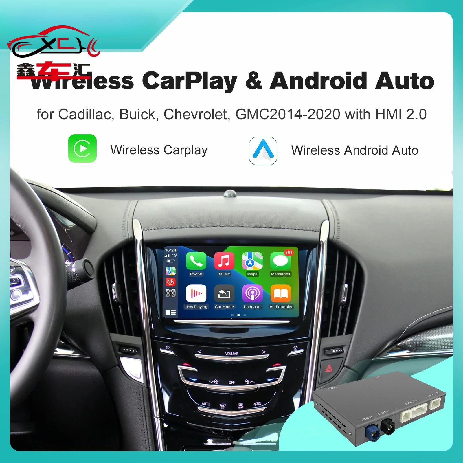 Wireless CarPlay Android Auto For Cadillac Buick Chevrolet GMC 2014-2020 With HMI 2.0 Support Mirrorlink,AirPlay, Reverse Camera
