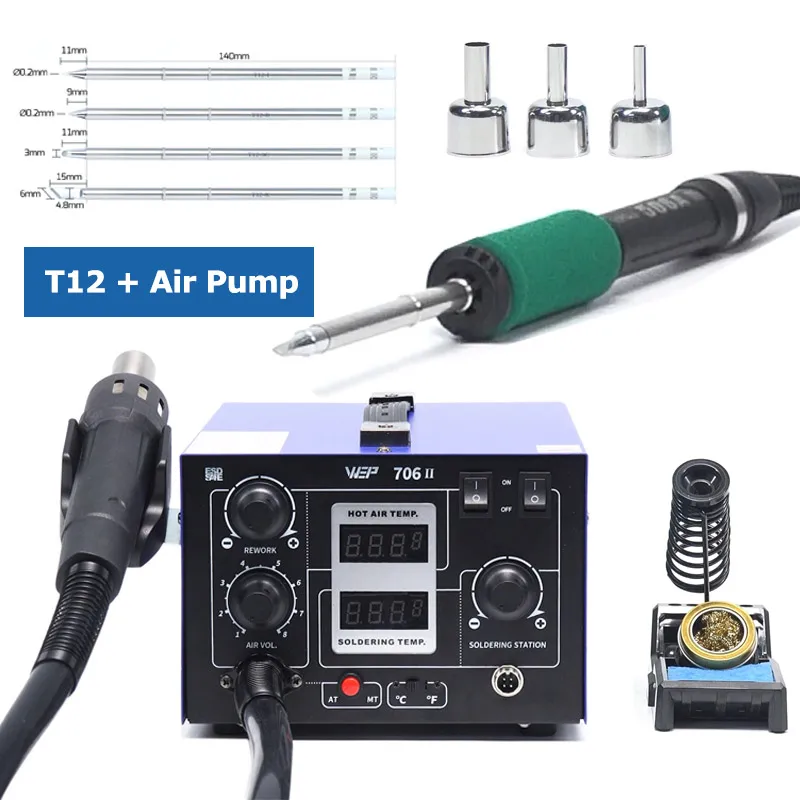 

WEP T12 Desoldering Station With Electrci Soldering Iron Kit Hot Air Rework Pen Welding Machine Wire Clamp Bracket Hand Tools