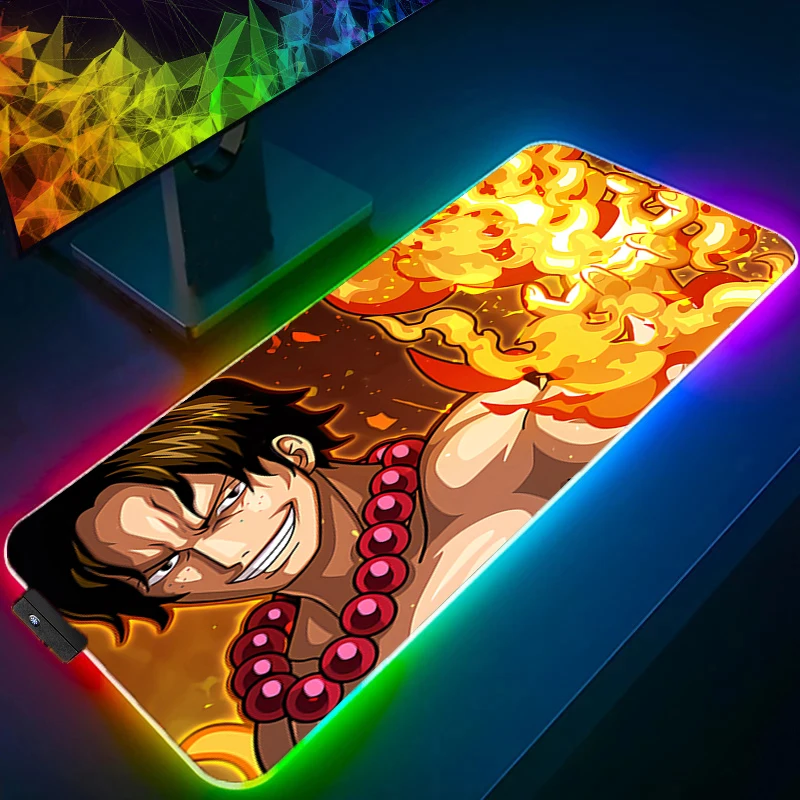 RGB Mouse Pad one Piece Portgas·D·Ace gamer Large LED Keyboard NonSlip Rubber Computer Carpet Desk Mat Gamer Backlight MousePad